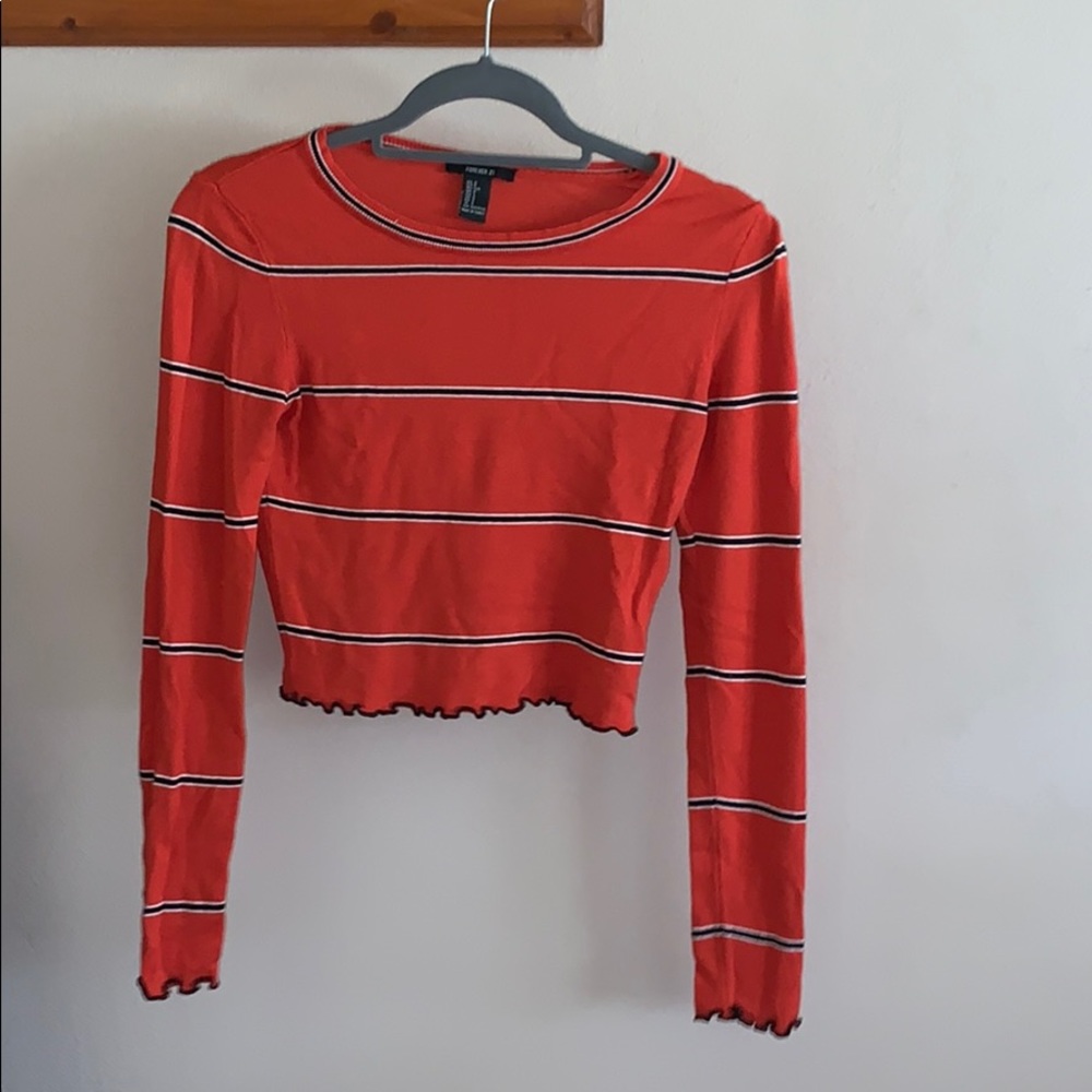 Orange with black and white stripes crop top